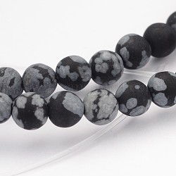 Cuentas naturales de copo de nieve de obsidiana piedras preciosas, esmerilado, redondo, 4mm, agujero: 0.5 mm, aproximamente 92 pcs / cadena, 14.9 pulgada