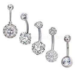 Brass Piercing Jewelry, Belly Rings, with Glass Rhinestone, Mixed Shapes, Platinum, 21~29mm, bar: 15 Gauge(1.5mm), 5pcs/set, bar length: 3/8