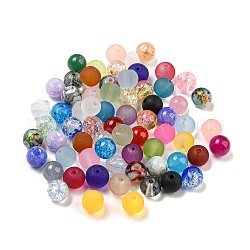 Perles en verre, ronde, craquelé transparent et givré, mixedstyle, couleur mixte, 8x7.5mm, Trou: 1.5~1.6mm, environ 735 pcs/500 g