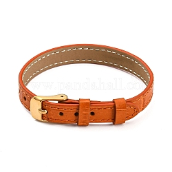 Bracelets de montre texturés en cuir, avec placage ionique (ip) doré 304 boucles en acier inoxydable, bracelets de montre bracelet réglable, orange foncé, 23.2x1~1.25x0.5 cm