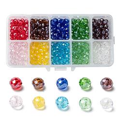 Abalorios de vidrio electroplate, lustre de la perla chapado, facetados, rerondana plana, color mezclado, 6x5mm, agujero: 1 mm, 10 colores, 50 piezas / color, 500 unidades / caja