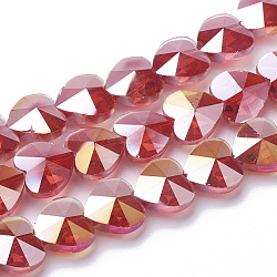 Perline di vetro palccato, ab colore placcato, sfaccettato, cuore, rosso, 14x14x8.5mm, Foro: 1 mm
