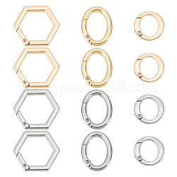 Wadorn 12pcs 6 styles anneaux de porte à ressort en alliage, anneaux ronds et anneaux hexagonaux et ovales, couleur mixte, 26~35x26~39x5~6mm, 2 pièces / style