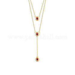 Shegrace 925 zweistufige Halsketten aus Sterlingsilber, mit drei runden roten aaa Zirkonia-Anhänger, golden, 14.96 Zoll ~ 16.54 Zoll (38~42 cm)