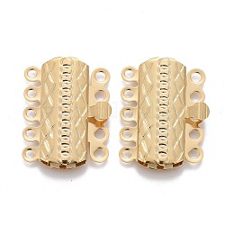 304 Stainless Steel Box Clasps, Multi-Strand Clasps, 5-Strands, 10-Holes, Rectangle with Flower, Real 24k Gold Plated, 19.5x15x3mm, Hole: 1.4mm