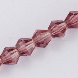 Nachahmung österreichischer Kristall 5301 Doppelkegelperlen, Facettierte Glasperlen Stränge, alte Rose, 3x3~3.5 mm, Bohrung: 0.5 mm, ca. 125~130 Stk. / Strang, 15.5 Zoll