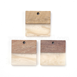 Pendenti in resina e legno, quadrato, navajo bianco, 23x23x4mm, Foro: 2 mm