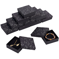 Superfindings estampage à chaud bijoux boîtes en carton, avec une éponge à l'intérieur, pour les bagues, petites montres, colliers, des boucles d'oreilles, bracelet, carrée, Motif de constellation, 9.3x9.3x3.2 cm