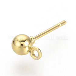 Iron Ball Stud Earring Findings, with Loop, Golden, 6.5x4mm, Hole: 1mm, Pin: 0.8mm