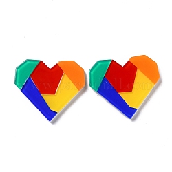 Cabochons acrilico, cuore con motivo geometrico astratto color-block, per forniture di clip per orecchini fai da te, colorato, 34x38.5x4mm