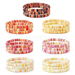 Ensemble de bracelets extensibles faits à la main en argile polymère heishi surfeur, bracelets preppy empilables pour femmes, jaune, diamètre intérieur: 2-1/8 pouce (5.3 cm), 21 pièces / kit