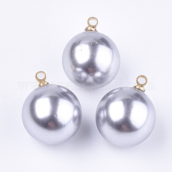 Umweltfreundliche abs plastik nachahmung perlen perlen, mit Messing-Zubehör, Runde, golden, Grau, 16x12 mm, Bohrung: 1.5 mm