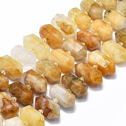 Natural Yellow Hematoid Quartz/Golden Healer Quartz Beads Strands, Faceted, Double Terminated Pointed/Bullet, 20~31x12~14x10~13mm, Hole: 1.8mm, about 23~24pcs/strand, 15.55 inch(39.5cm)