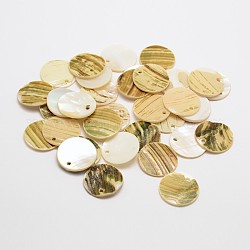 Flat Round Natural Akoya Shell Pendants, Mother of Pearl Shell Pendants, Wheat, 20x2mm, Hole: 1mm, about 720pcs/bag