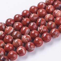 Los abalorios rojos jaspe hebras naturales, facetados, redondo, ladrillo refractario, 6mm, agujero: 1 mm, aproximamente 63 pcs / cadena, 15.55 pulgada