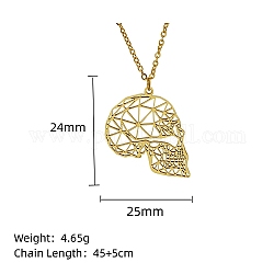 Collana con ciondolo in vero acciaio inossidabile placcato oro 18k, animale di origami, teschio, 17.72 pollice (45 cm), ciondoli:24x25mm