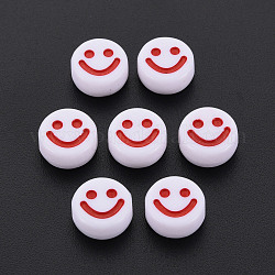 Perles acryliques opaques, avec l'émail, plat rond avec le visage de sourire, rouge foncé, 10x5mm, Trou: 2mm, environ 1450 pcs/500 g