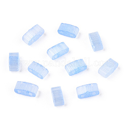 2ホールガラスシードビーズ  模造キャットアイ  長方形  コーンフラワーブルー  2.5x4.5~5.5x2~2.5mm  穴：0.7~0.9mm
