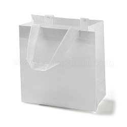 Sacchetti regalo pieghevoli riutilizzabili in tessuto non tessuto con manico, borsa della spesa portatile impermeabile per confezioni regalo, rettangolo, bianco, 11x21.5x22.5cm, piega: 28x21.5x0.1 cm