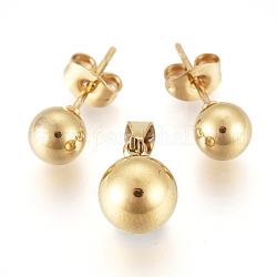 304 acciaio inossidabile impostazioni gioielli , orecchini e ciondoli a sfera, con le noci orecchio, oro, 10mm, Foro: 5 mm, 17 mm, ago :1mm