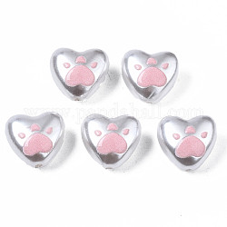 3D Printed ABS Plastic Imitation Pearl Beads, Heart with Cat Pawprint, Pink, 11x12x7mm, Hole: 1mm