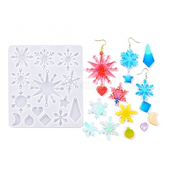 DIY Silicone Pendant Molds, Decoration Making, Resin Casting Molds, For UV Resin, Epoxy Resin Jewelry Making, Snowflake, 131x117x4mm, Hole: 1.8mm and 2.5mm, Inner Diameter: 15~60x20~54.5mm