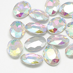 Cabujones de cristal con rhinestone, espalda plateada, facetados, oval, crystal ab, 25x18x6mm
