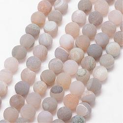 Chapelets de perle en agate géode druzy naturelle, mat, ronde, teints et chauffée, Grade a, tan, 8mm, Trou: 1mm, Environ 47 pcs/chapelet, 15 pouce