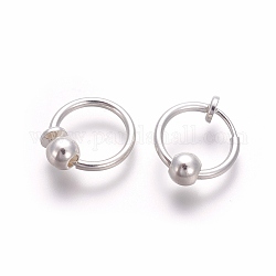 Boucles d'oreilles rétractables en laiton galvanisé, créoles à ressort non piercing, boucle d'oreille cartilage, avec perles amovibles, couleur d'argent, 12.6x0.8~1.6mm, clip de fixation: 4.5mm