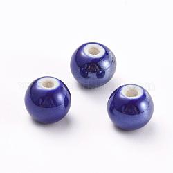Perles en porcelaine manuelles, nacré, ronde, bleu foncé, 18mm, Trou: 2~3.5mm