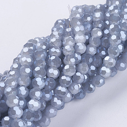 Electroplate Glass Beads Strands, Imitation Jade, Pearl Luster Plated, Faceted(32 Facets), Round, Dark Blue, 3.5~4.5mm, Hole: 0.5mm, about 100pcs/strand, 13.9~15.7 inch(35.5~40cm)