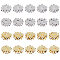 Dicosmétique 20 pièces 2 couleurs entretoises de perles de zircone cubique en laiton micro pavé, plat rond / engrenage, clair, platine et d'or, 8x2mm, Trou: 2mm, 10 pcs / couleur