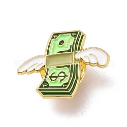 Dollar with Wing Enamel Pin, Creative Alloy Badge for Backpack Clothes, Golden, Green, 17x22x1mm, Pin: 1.1mm