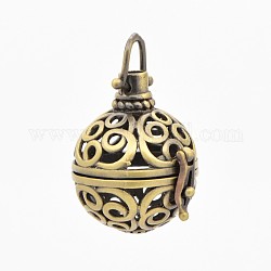 Filigree Round Brass Cage Pendants, For Chime Ball Pendant Necklaces Making, Antique Bronze, 36mm, 29x27x23mm, Hole: 6x6mm, 18mm inner diameter