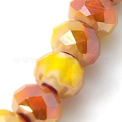 Handmade Millefiori Glass Beads Strands, Faceted, Rondelle, Dark Orange, 8x6mm, Hole: 1mm