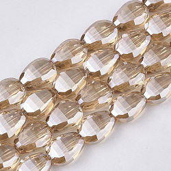 Placcare trasparente perle di vetro fili, lustro di perla placcato, sfaccettato, lacrima, goldenrod, 8.5x6x3.5mm, Foro: 1 mm, circa 80pcs/filo, 26.38 pollice (67 cm)