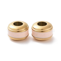 304 Edelstahl europäische Korne, Großloch perlen, mit Emaille, Rondell, golden, rosa, 9.5x7 mm, Bohrung: 4.5 mm