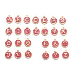 Буквица a ~ z алфавит эмалевые брелоки, плоские круглые диски двусторонние брелоки, позолоченные эмалированные подвески из сплава с пайетками, фламинго, 14x12x2 мм, отверстие : 1.5 мм, 26 шт / комплект