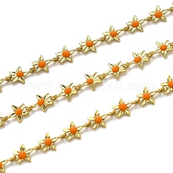 Латунные цепные цепи, с эмалью, катушка, долговечный, несварные, звезда, золотые, оранжевые, ссылка: 9x6.1x1.5 mm
