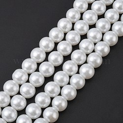 Perlas sueltas redondas de vidrio blanco para la fabricación de artesanías de collar de joyería, 10mm, agujero: 1~1.5 mm, aproximamente 85 pcs / cadena