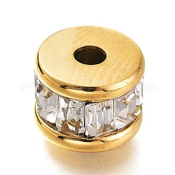 304 Edelstahlkugeln, mit Strass-Kristall, Kolumne, golden, 8x6 mm, Bohrung: 2 mm