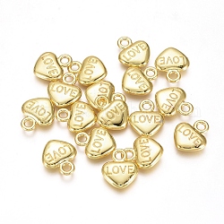 電気めっきされた合金のチャーム  長持ちメッキ  単語「love」付けのハート  バレンタインデーのために  ゴールドカラー  12.5x10.5x2.5mm  穴：2mm