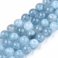 Chapelets de perles de quartz naturel, imitation aigue-marine, teinte, ronde, lumière bleu ciel, 8.5mm, Trou: 1mm, Environ 47~49 pcs/chapelet, 14.96 pouce ~ 15.67 pouces (38 cm ~ 39.8 cm)