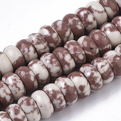 Chapelets de perles en turquoise synthétique, teinte, rondelle, brun rosé, 14x7mm, Trou: 1.8mm