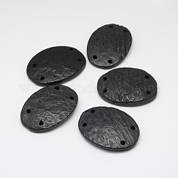 Collegamenti di gioielli in legno tinto, Oval Piatto, nero, 43~44x32~35x5~6mm, Foro: 2 mm