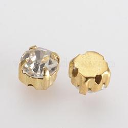 Nähen auf Rhinestone, Glas Strass, montee Perlen, mit Messingstiften, Bekleidungszubehör, Flachrund, golden, 4.3x4 mm, ca. 1440 Stk. / Beutel