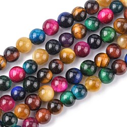 Chapelets de perles d'œil de tigre naturel, ronde, couleur mixte, 6mm, Trou: 1mm, Environ 32 pcs/chapelet, 7.8 pouce