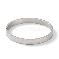 304 bracelet coeur rainuré en acier inoxydable, couleur inoxydable, diamètre intérieur: 2-1/8x2-1/2 pouce (5.4x6.3 cm)