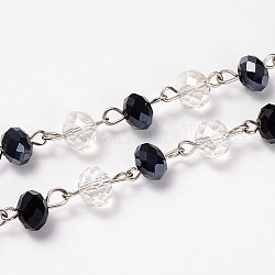 Catene di perle di vetro rondelle per creazione di bracciali collane, con perno in ferro color platino, senza saldatura, nero, 39.3 pollice