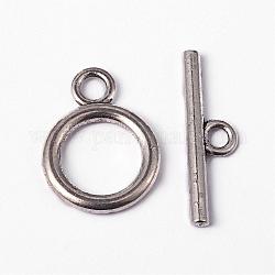 Tibetan Style Alloy Toggle Clasps, Lead Free, Cadmium Free and Nickel Free, Round, Antique Silver, Ring: 19x14mm, Bar: 2x22mm, Hole: 2.5mm